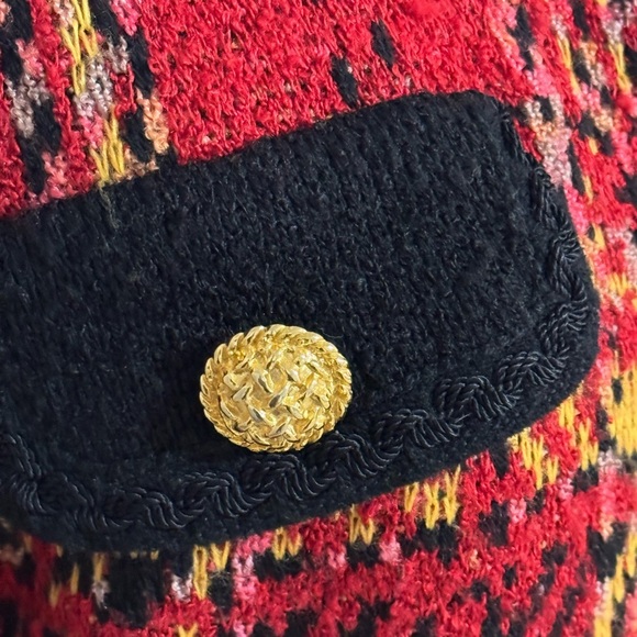 Marks & Spencer ST MICHAEL FROM Red Black Gold Buttons Tweed Blazer size M 6 8 - Picture 7 of 11